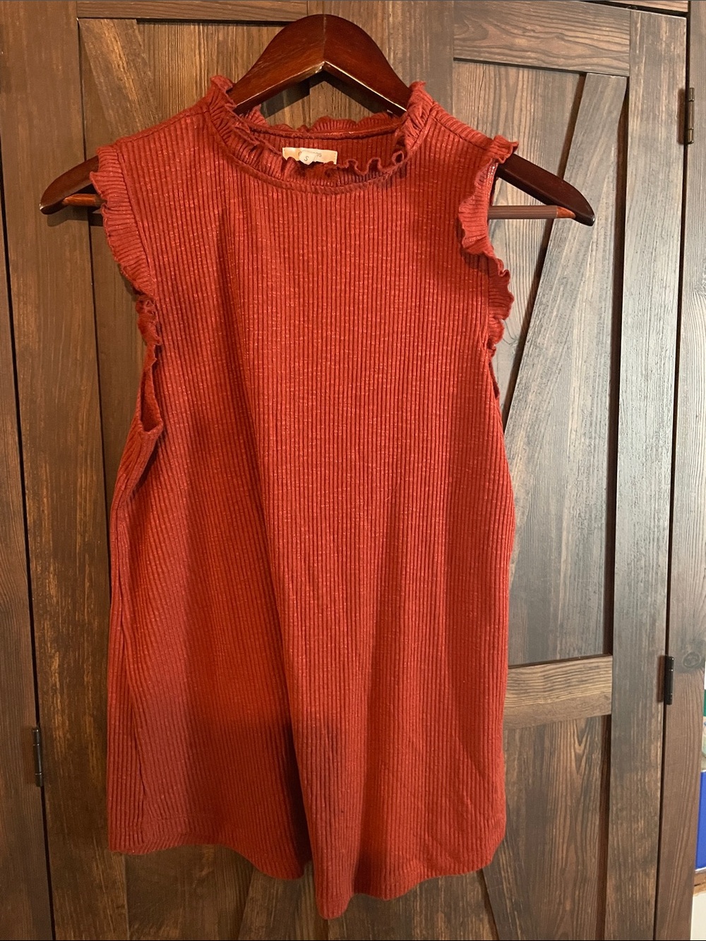 Maurices Rust Ribbed Ruffle Mock Neck Tank